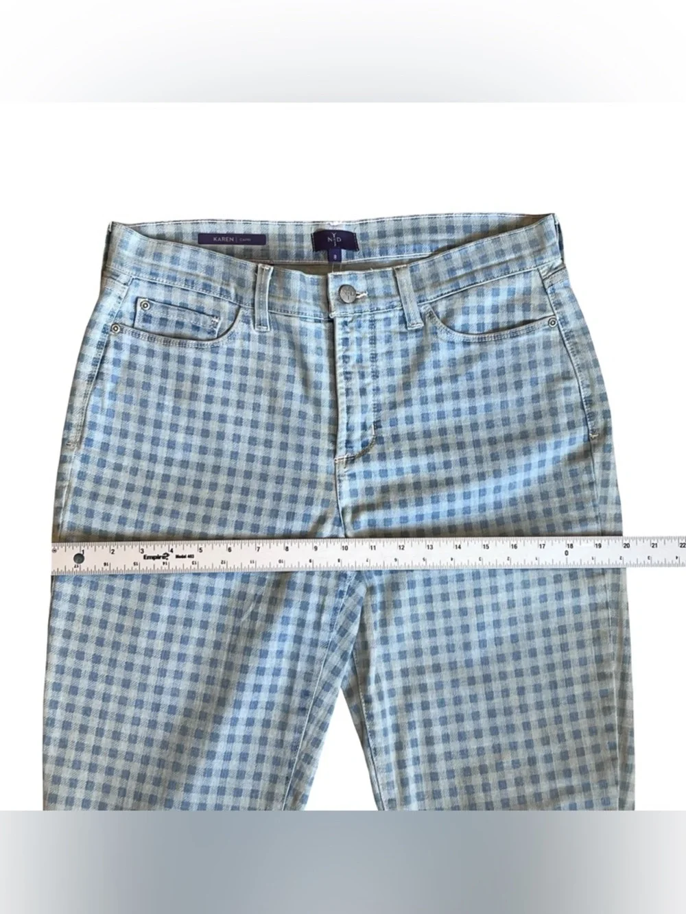 NYDJ Women’s Sz 8 Blue Gingham High Rise Karen Capri Denim Jeans Stretch - Picture 12 of 16